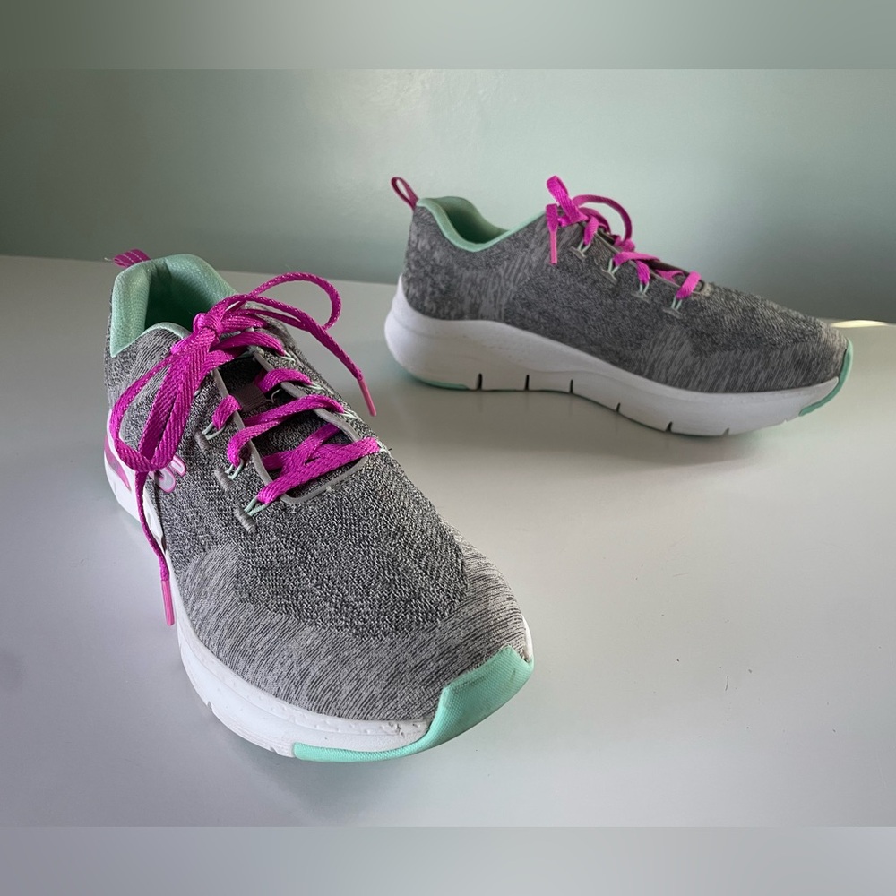 Skechers Arch Fit Air Cooled Size 9W Comfort Shoes Athletic Gray White Pink - Picture 10 of 15